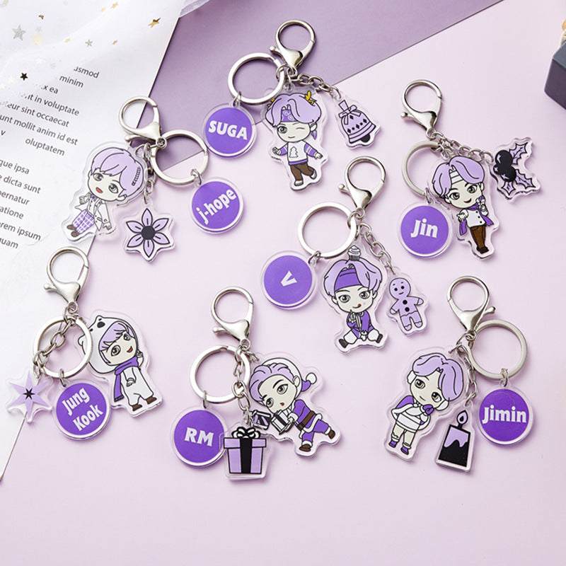 Purple colour,pink Wooden Bts logo Keychain, Packaging Type