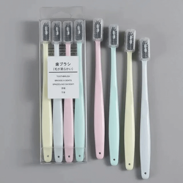 4 in 1 Soft Slim Bamboo Charcoal Travel Toothbrush