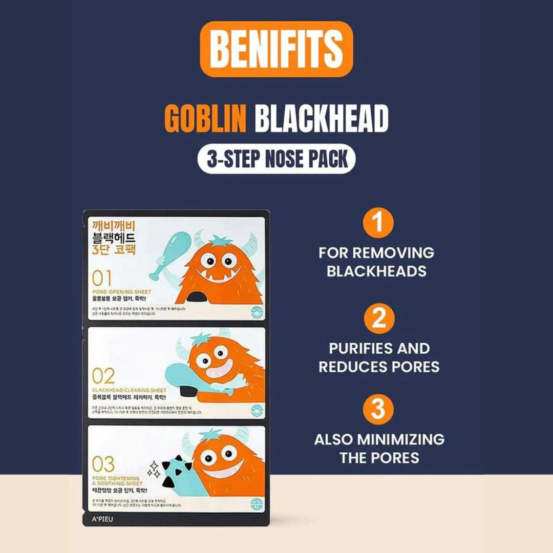 A'PIEU Goblin Blackhead 3-Step Nose Pack For Blackheads Clearing Pore Closing
