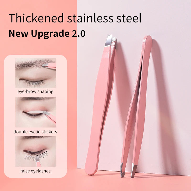 Pink Stainless Steel Eyebrow Tweezers