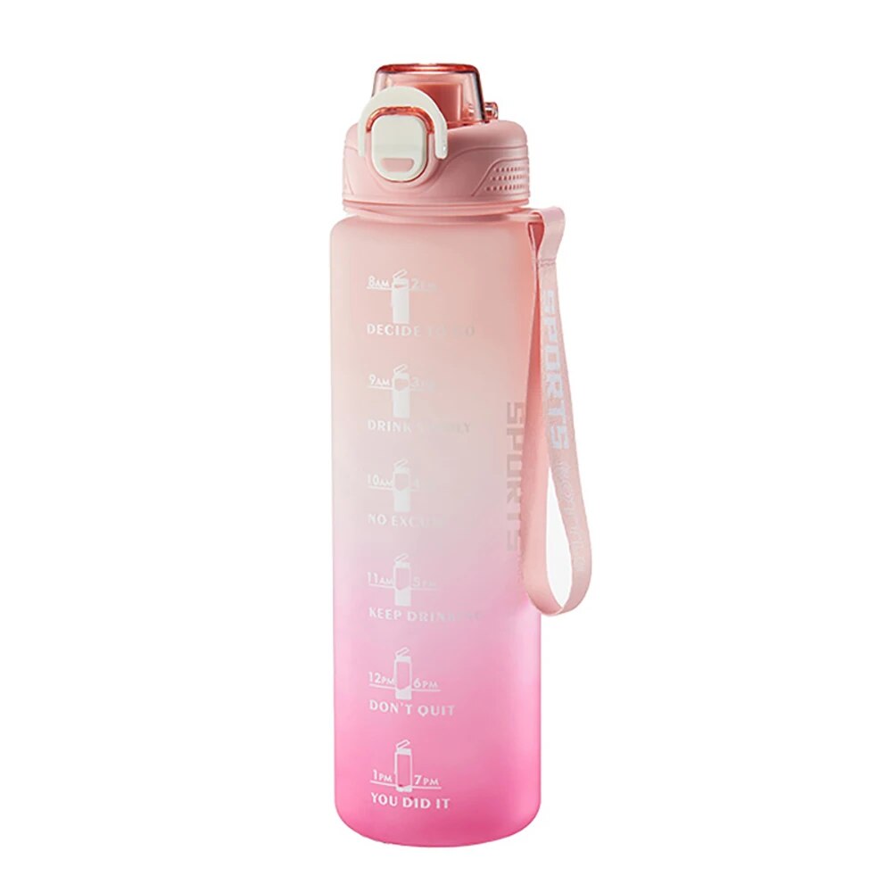 Portable Water Bottle Frosted Gradient Motivational Drinking Bottle Reusable Cups with Straw Drinkware for Outdoor School Office (1)