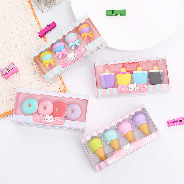 Donuts Shaped Erasers Pack of 4 Multicolor