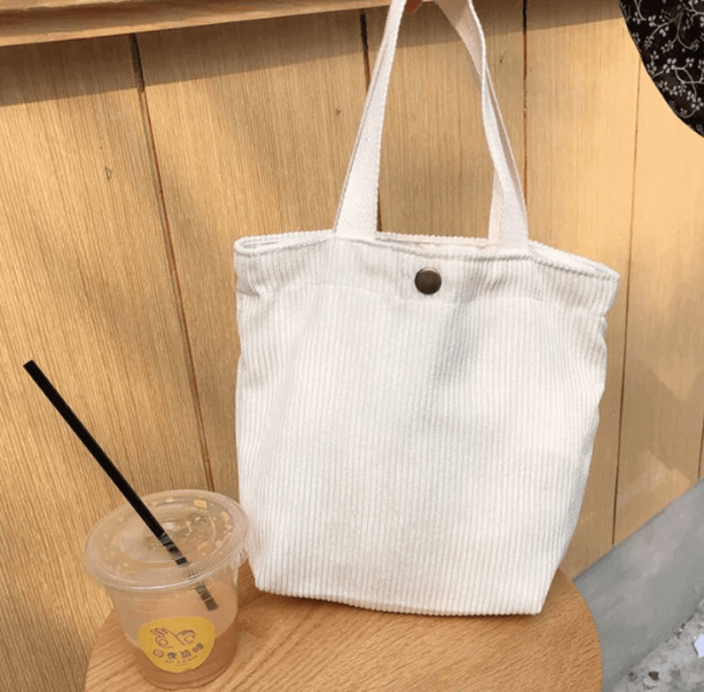 Small Corduroy Tote Bag | Mini Canvas Lunch Bag | Casual Picnic Travel Handbag for Women